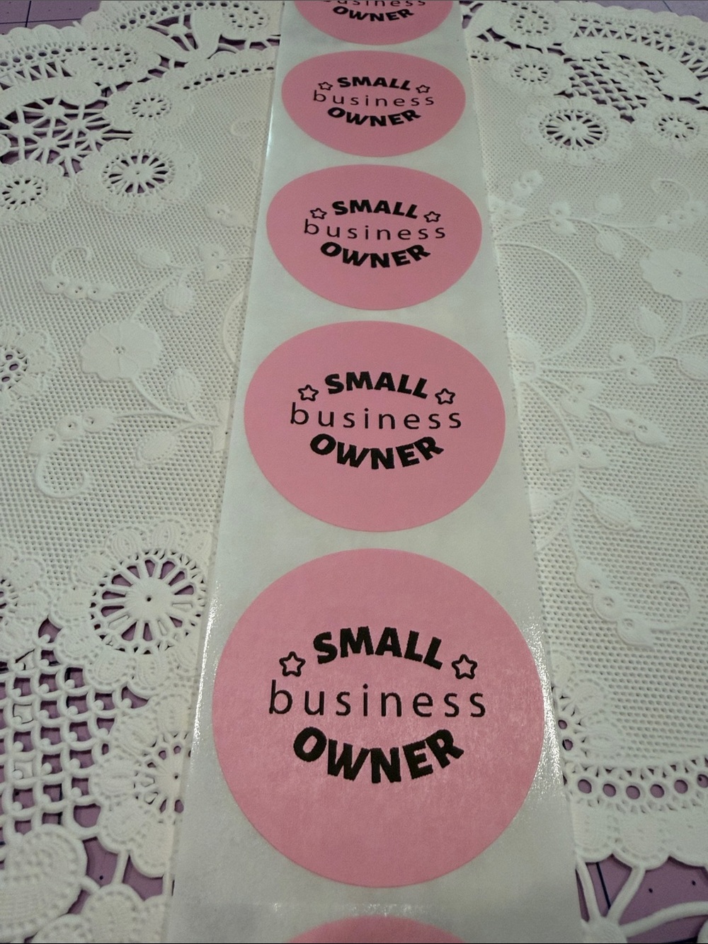 2” Pink "Small Business Owner" Round Sticker Set of 100